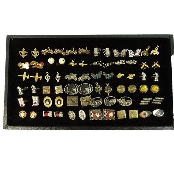 Huge Lot of Cufflinks 35 Pairs Vintage and Designer Cuff Links w Tray - Picture 1 of 7